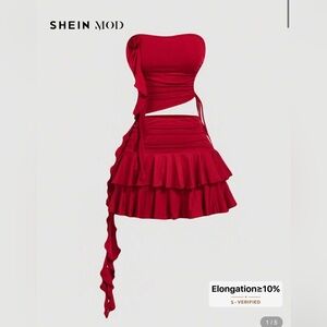 SHEIN Red Ruffled Skirt Set